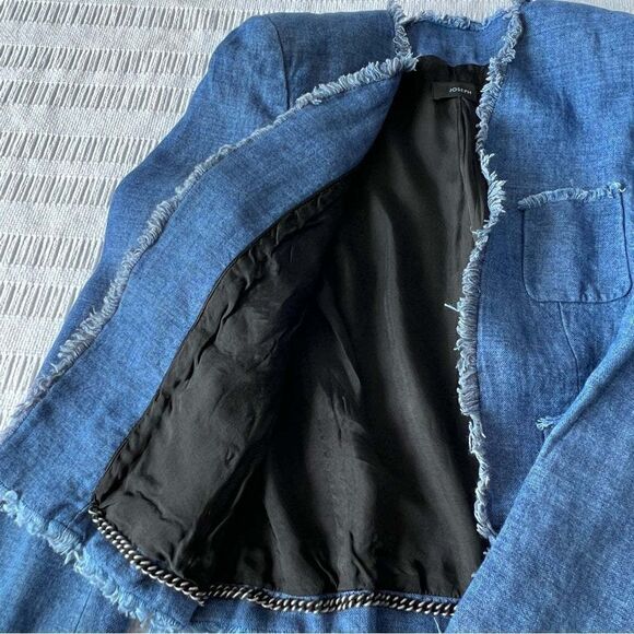 JOSEPH Womens Blue Metallic Tweed Silk Blend Blazer Fringe Size 40 EU. US M. - Picture 7 of 9